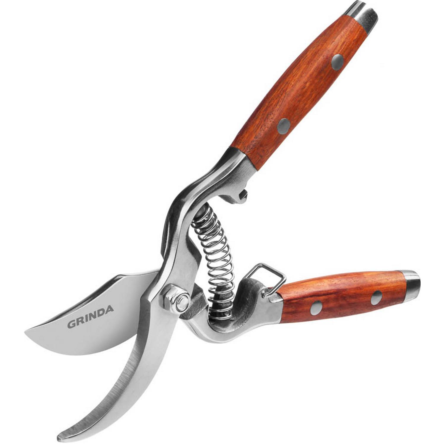 GRINDA  P-15, 210 мм, нержавеющая сталь, с деревянными рукоятками, цельнокованый плоскостной секатор, PROLine (423415)