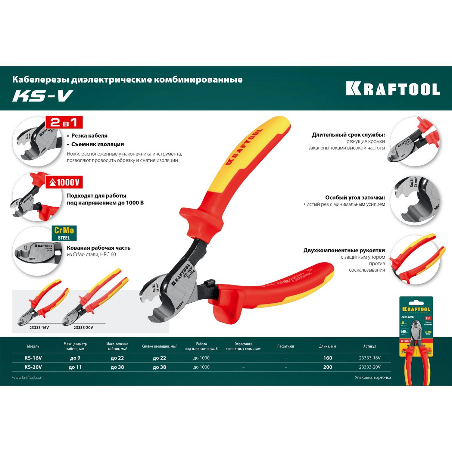 KS-16V Кабелерез диэлектрический, KRAFTOOL {23333-16V}