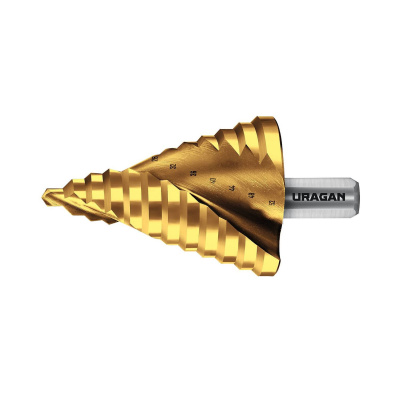 URAGAN 6-52мм, 12 ступеней, винтовая спираль, сверло ступенчатое {29658-6-52-12}