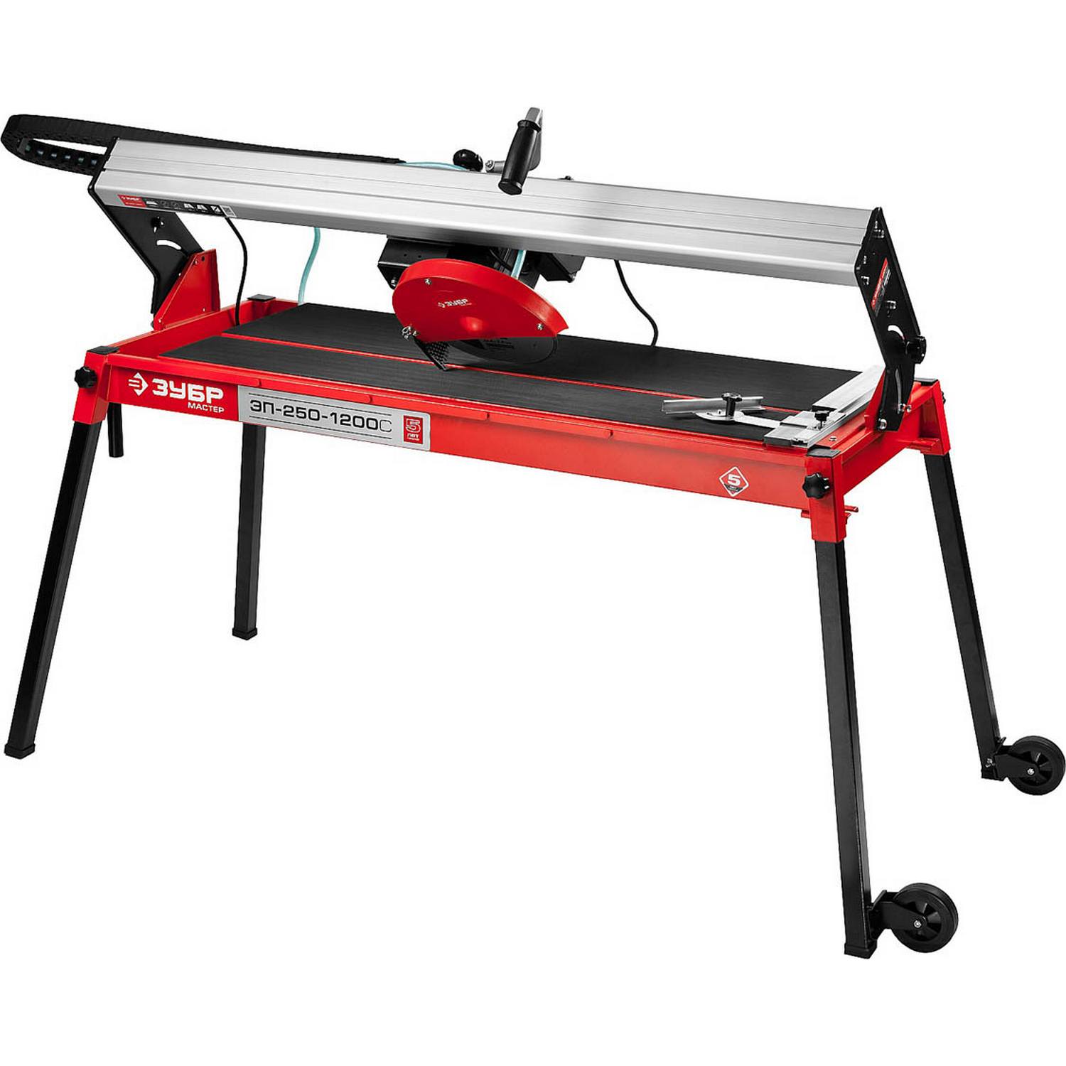 Электроплиткорез ЗУБР "Мастер", длина реза 1020 мм, диск 250 мм, глубина реза 90°-52мм/45°-46мм, стол 1060x468 мм, 1200Вт