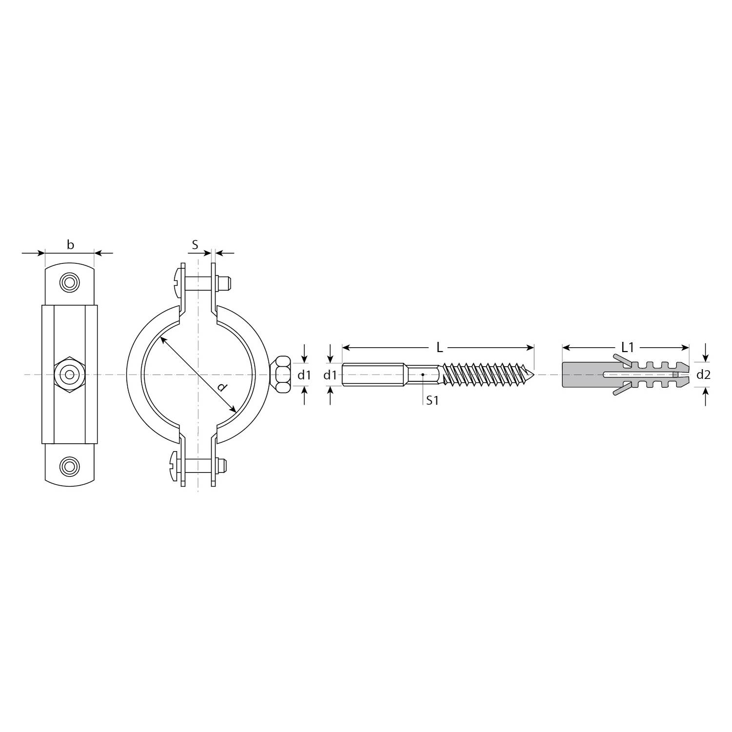 ЗУБР  3/4", трубный хомут с сантехнической шпилькой и дюбелем  {37866-26-30}
