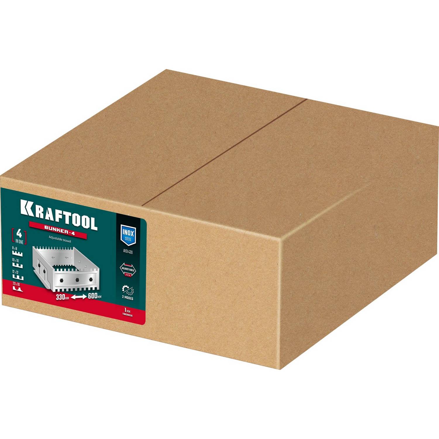 KRAFTOOL  BUNKER-4 зуб 8, 10, 12 мм, полукруг 10х20 мм, нерж. сталь, Раздвижная гребенка для плитки  {08081}