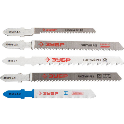 Набор ЗУБР "ЭКСПЕРТ" Полотна для эл/лобзика, по дереву и металлу, T-хвостовик, пластик. бокс, 5шт {15580-H5}