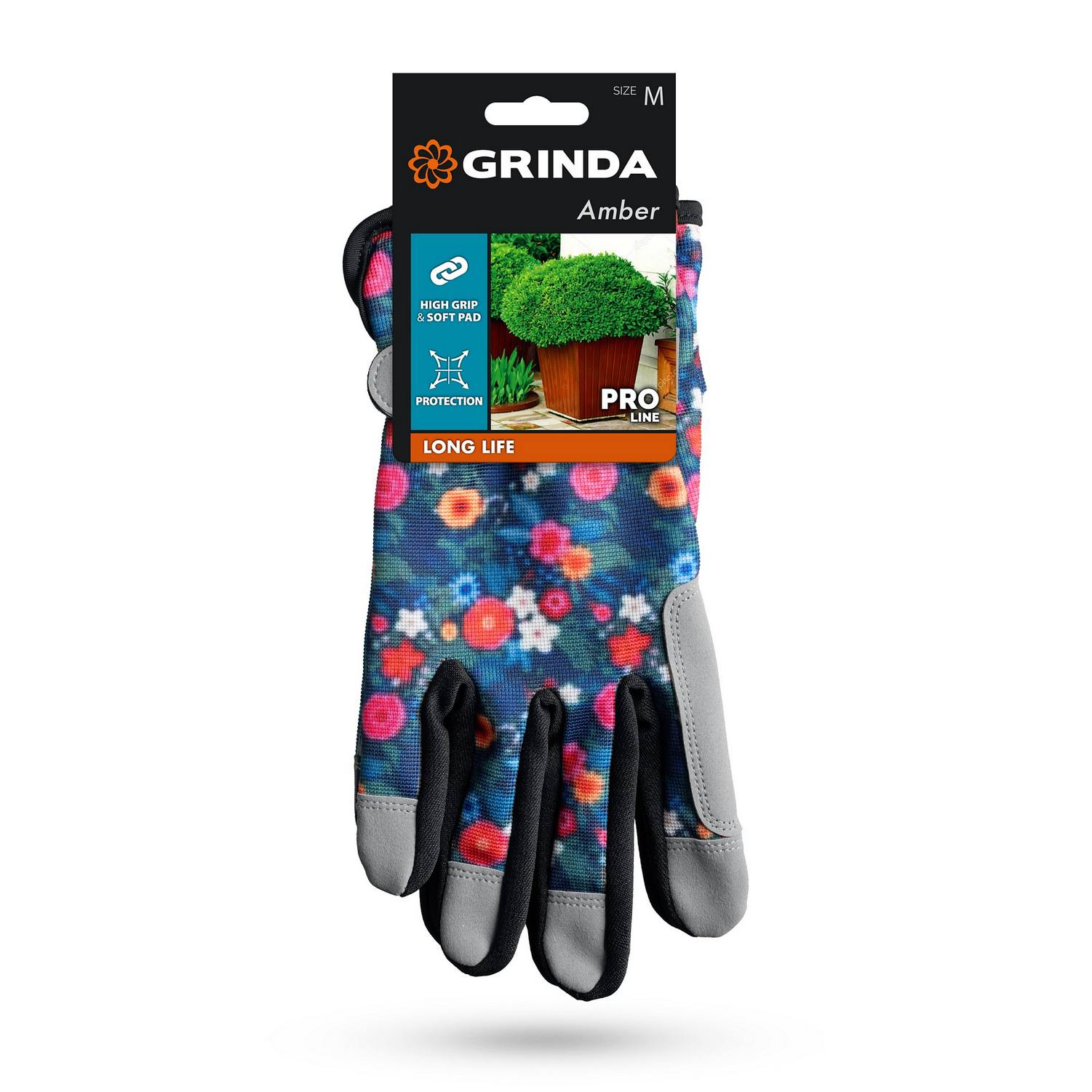 GRINDA  AMBER, M (8), садовые перчатки из искусственной кожи с усиленным наладонником и кончиками пальцев, PRO Line {1139-M}