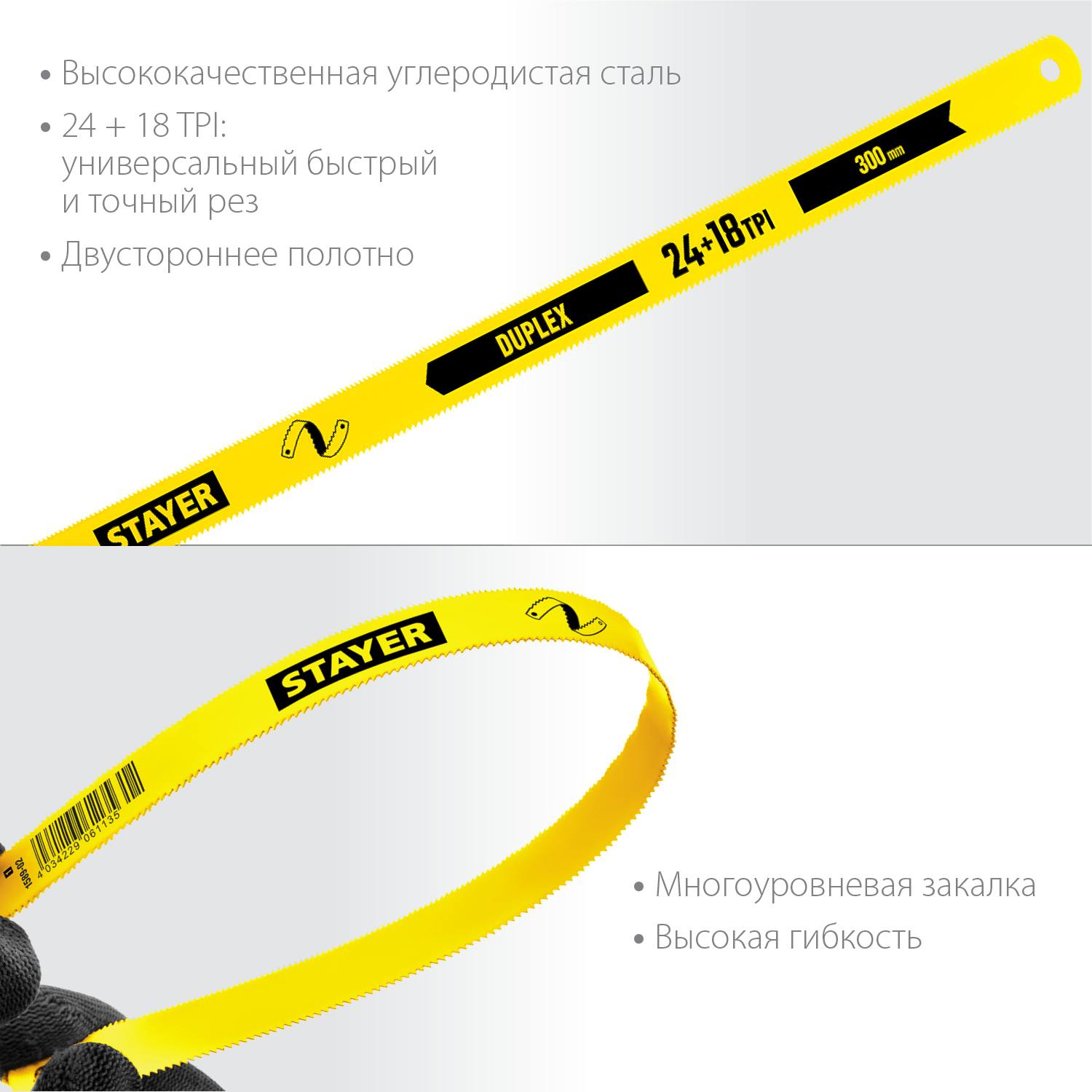 STAYER  Duplex 24 + 18 TPI, 12 х 300 мм, 1 шт, коробка 50 шт, двустороннее полотно по металлу (1589-02)