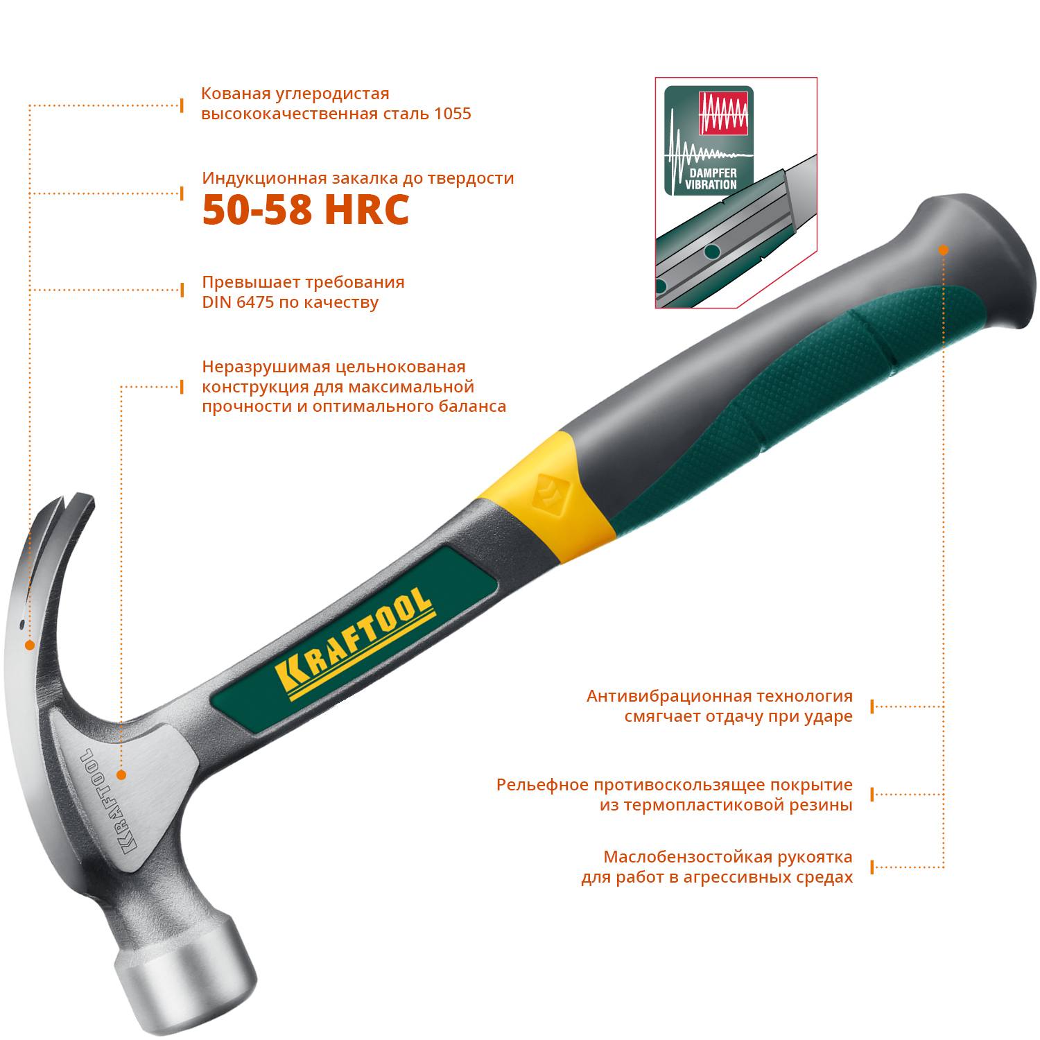 KRAFTOOL THOR 560 г молоток-гвоздодёр цельнокованый столярный {20270}