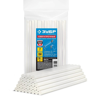 ЗУБР Профессионал прозрачные сверхпрочные клеевые стержни, d 7 х 150 мм (7-8 мм) 30 шт. 187 г {06855-30}