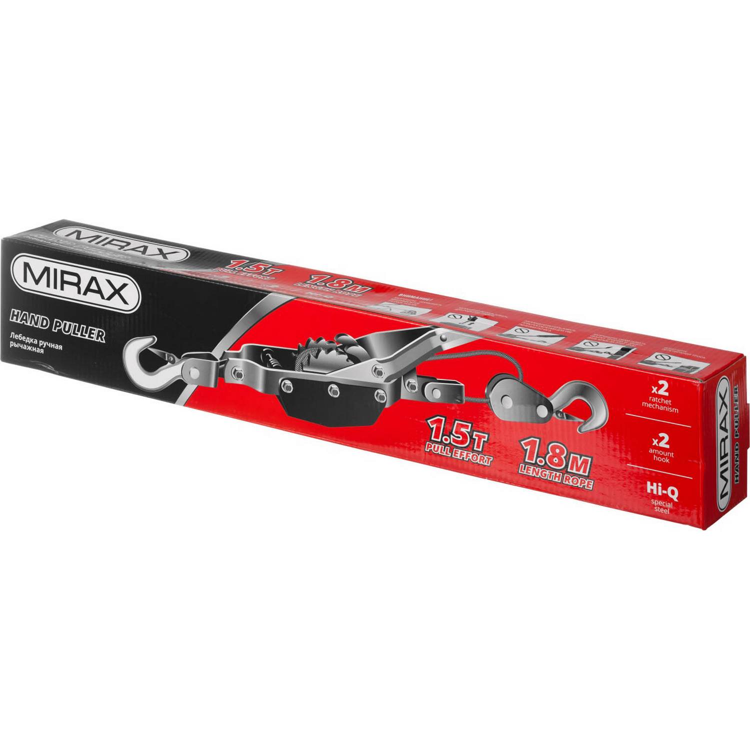 Лебедка ручная рычажная MIRAX, тросовая, 1,5т, 1,8м {43130-1.5}