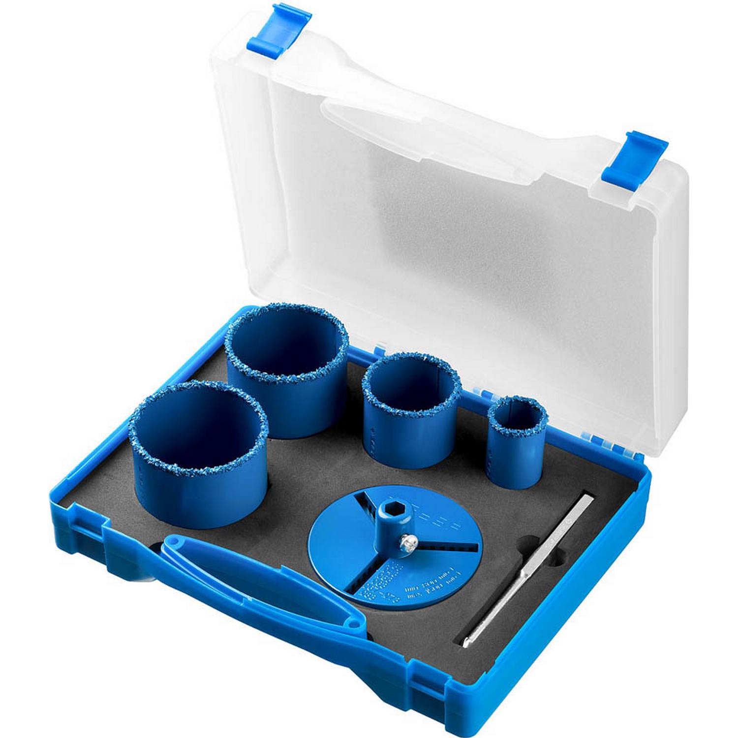 Набор кольцевых коронок ЗУБР "Профессионал" c карбид-вольфрамовым нанесением, 6 предм. в кейсе: коронки d 33, 53, 67, 73 мм, основание, сверло