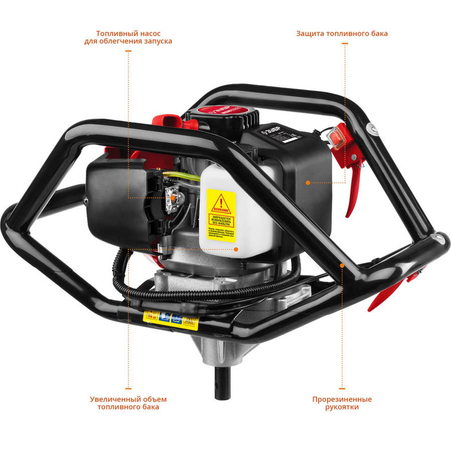 Мотобур (бензобур), d=60-250 мм, 52 см3, 2 оператора, ЗУБР {МБ2-250}