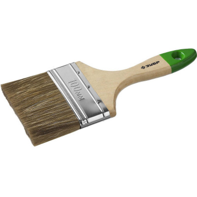 ЗУБР  Лазурь 100 мм, 4 светлая смешанная щетина, деревянная ручка, Плоская кисть, МАСТЕР (4-01009-100)