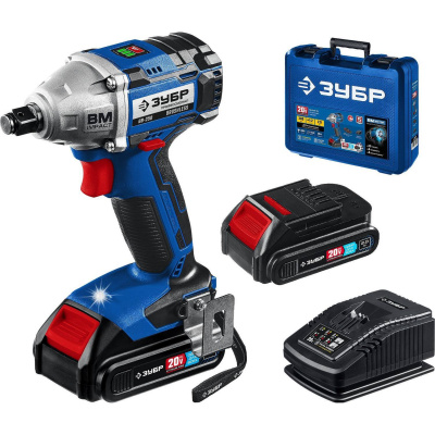 ЗУБР 20В бесщеточный гайковерт, 2 АКБ (2Ач), в кейсе, Профессионал. GB-250-22 {GB-250-22}