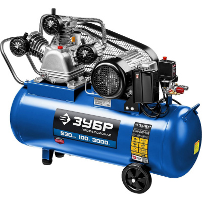 Компрессор ременной, 380 В, 530 л/мин, 100 л, 3000 Вт, ЗУБР {КПМ-530-100}