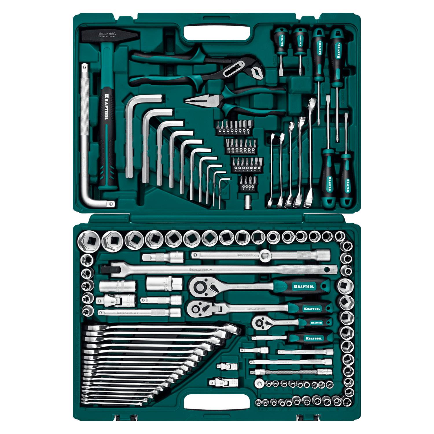 KRAFTOOL  EXTREM-142, 142 предм., (1/2"+3/8"+1/4"), универсальный набор инструмента  {27889-H142}