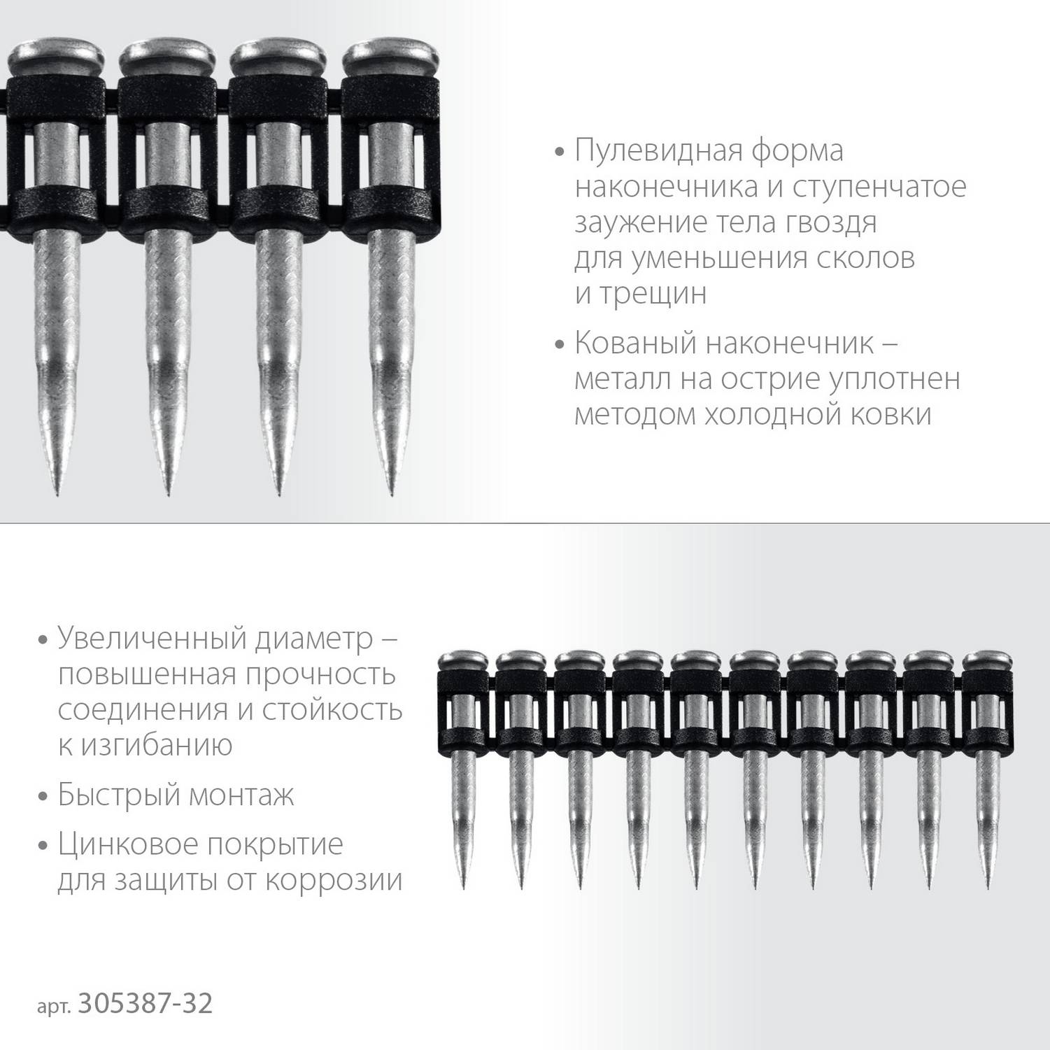 ЗУБР  CN усиленные 32 х 3.05 мм, гвозди по бетону оцинкованные, 1000 шт {305387-32}