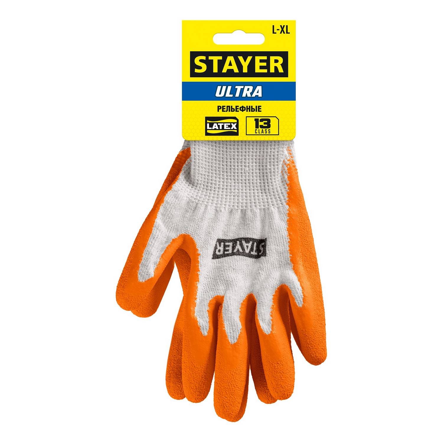 STAYER  ULTRA, L-XL, х/б перчатки с рельефным латексным покрытием, противоскользящие, 13 класс  {11403-XL}