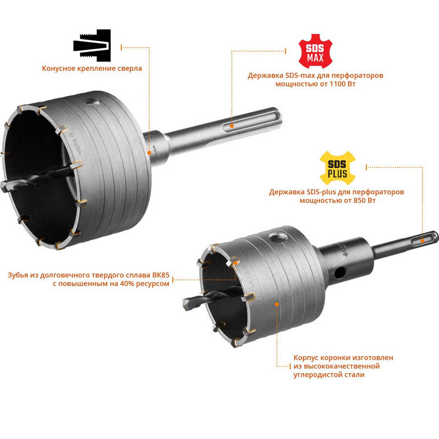 Набор коронок по бетону с оснасткой, d = 68, 100 мм, кейс, ЗУБР Профессионал {29185-H2-2}