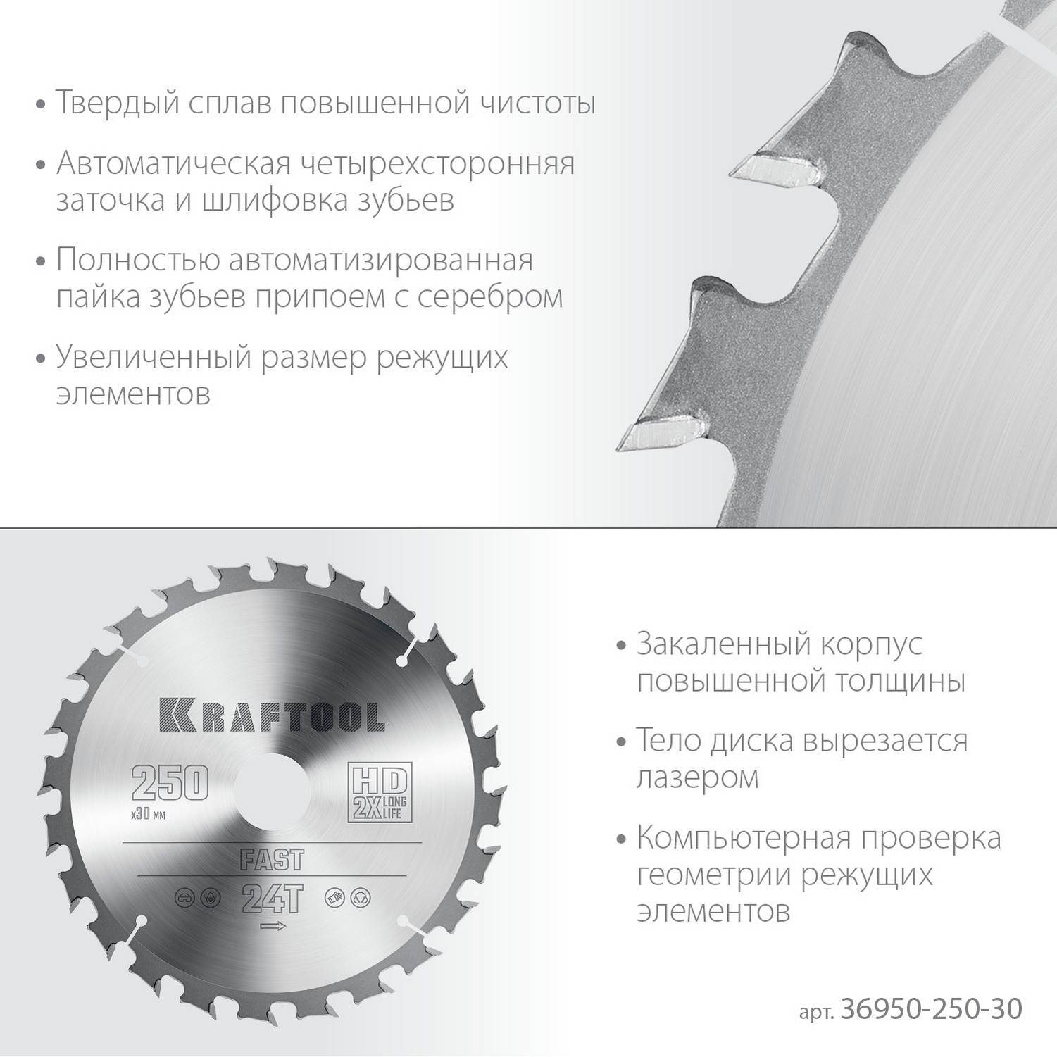 KRAFTOOL  Fast, 250 х 30 мм, 24Т, пильный диск по дереву  {36950-250-30}