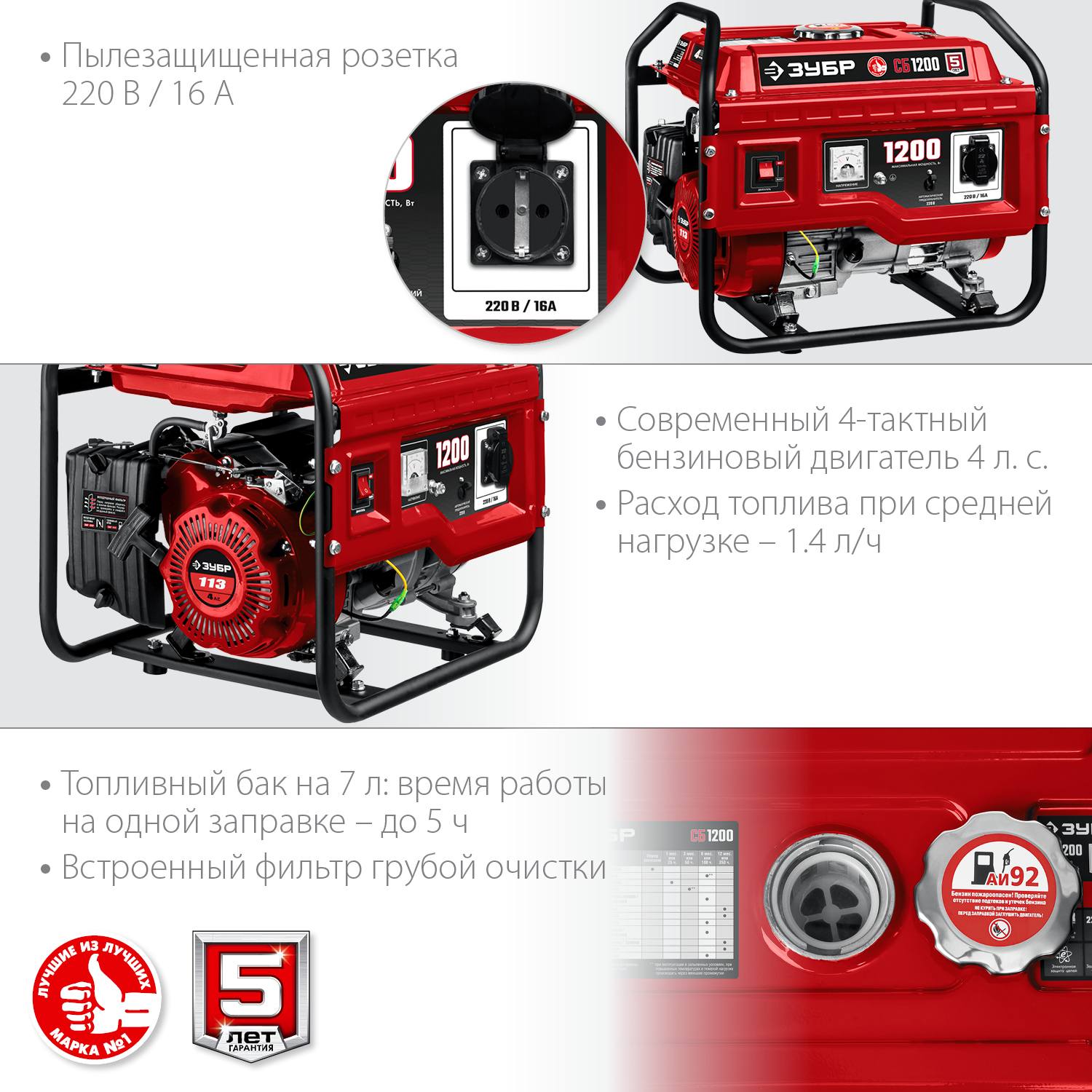 СБ-1200 бензиновый генератор, 1200 Вт, ЗУБР {СБ-1200}