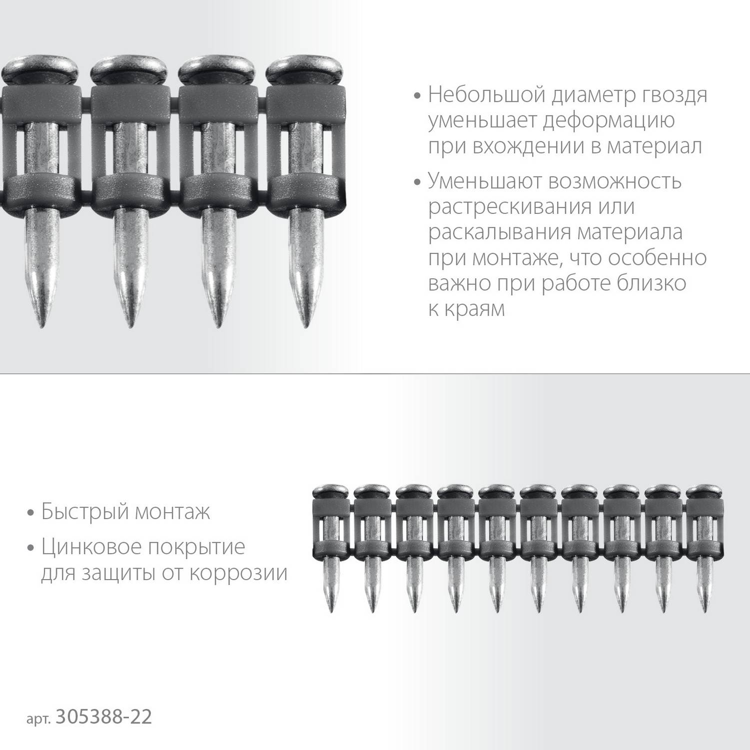 ЗУБР  CN 22 х 2.7 мм, гвозди по бетону оцинкованные, 1000 шт {305388-22}