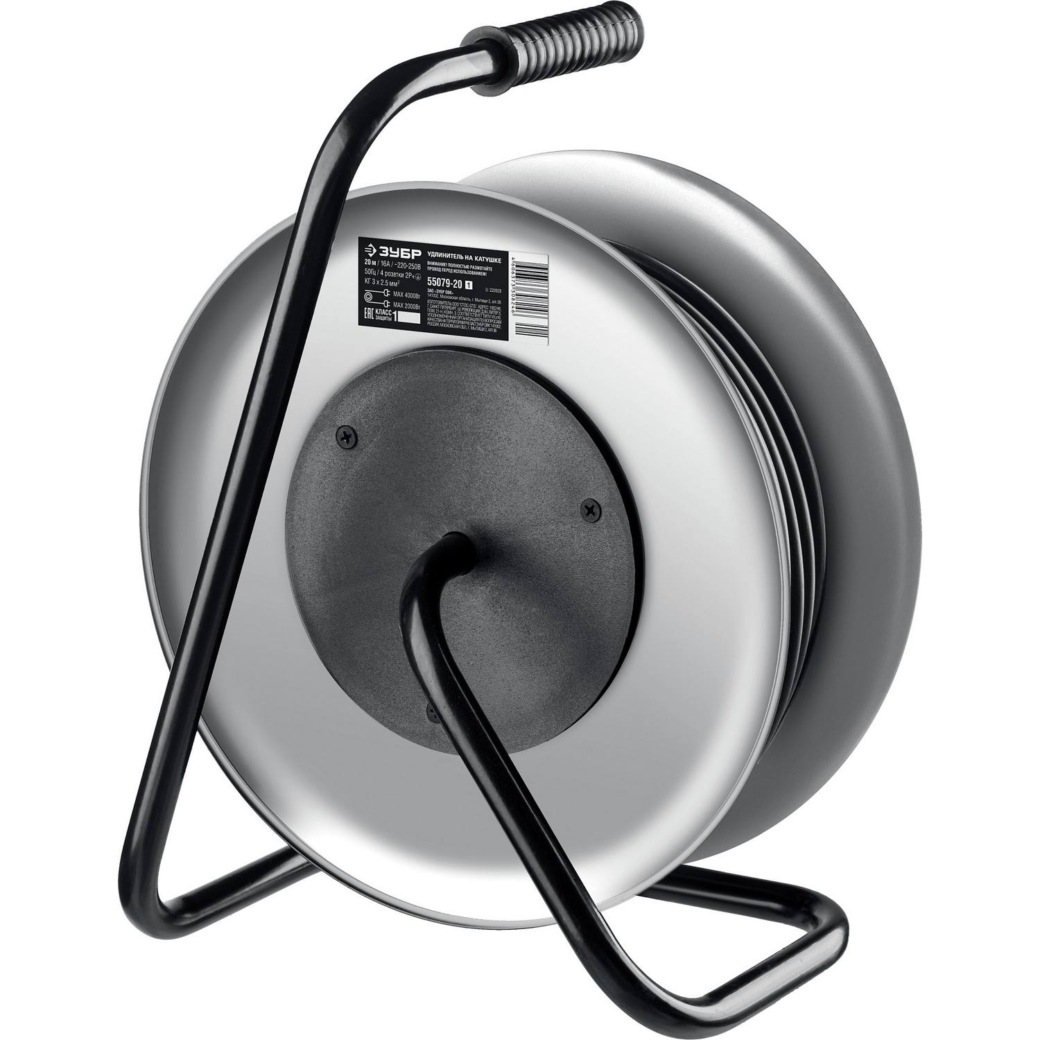 ЗУБР  КГ-325, КГ, 3 x 2.5 мм2, 20 м, 4000 Вт, IP44, силовой удлинитель на стальной катушке, Профессионал (55079-20)