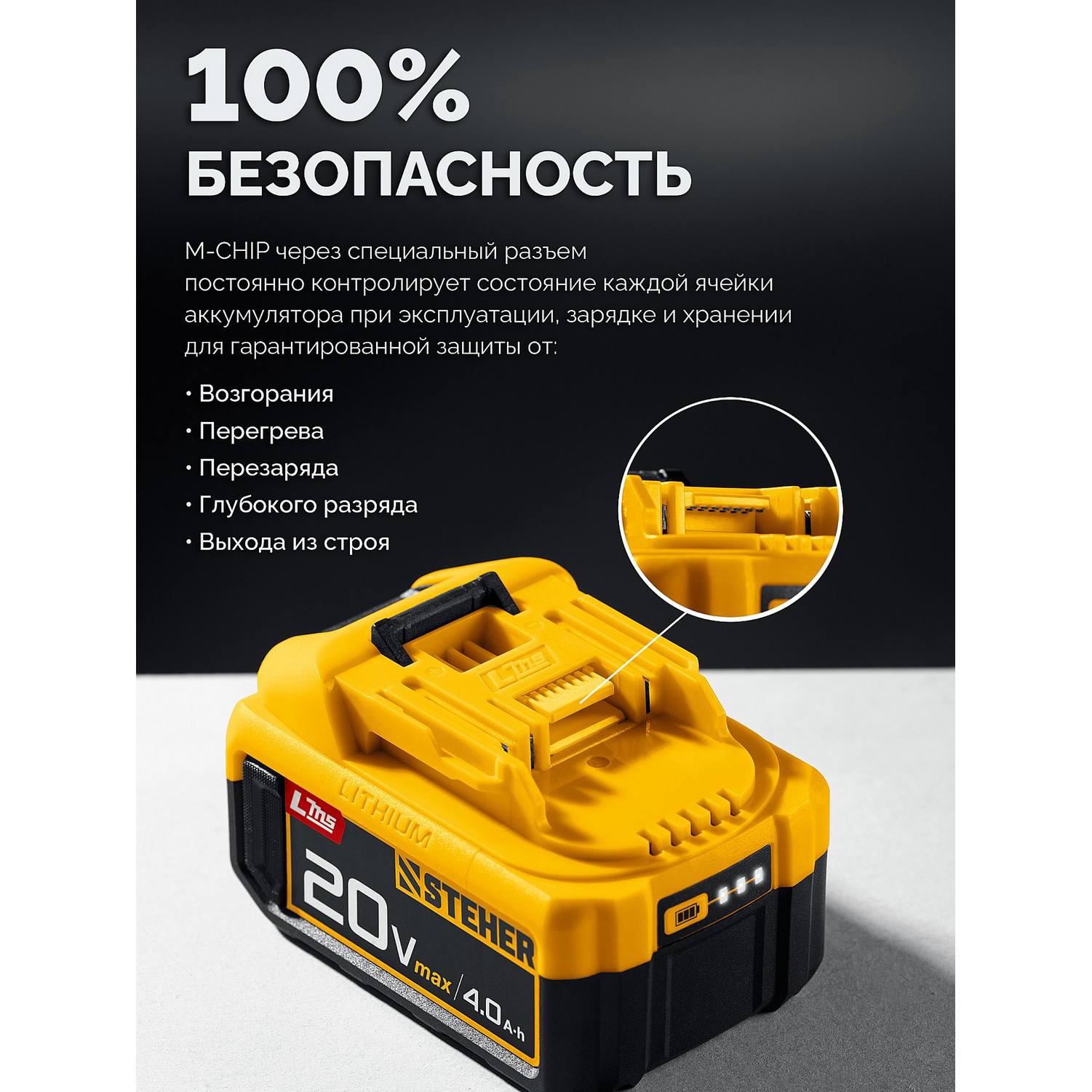 STEHER  20 В, 1000 Н·м, без АКБ (LMS), бесщеточный ударный гайковерт {CWB-1000}