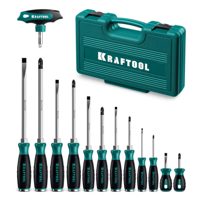 KRAFTOOL IMPACT 13 шт, сквозной стержень Cr-Mo, набор ударных отверток {25035}