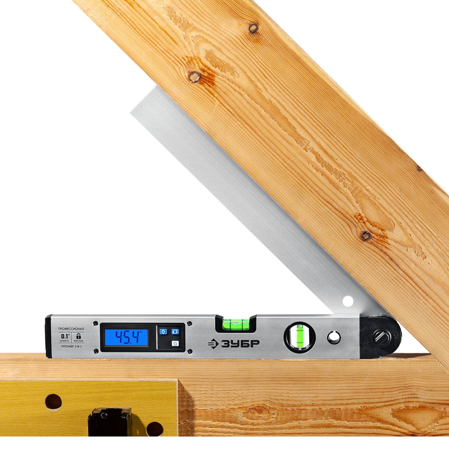 Угломер электронный 3 в 1, 400 мм, Диапазон 0-230°, Точность ±0,1°, HOLD, Подсветка, Фиксация угла, ЗУБР Профессионал