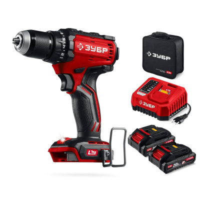 ЗУБР  20 В, 65 Н·м, 2 АКБ LMS (2 А·ч), бесщеточная дрель-шуруповерт, сумка {ДБ-65-22}