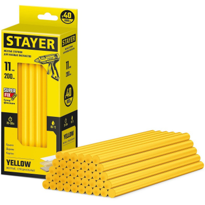 STAYER Yellow желтые клеевые стержни, d 11 мм х 200 мм 40 шт. 0,8 кг. {2-06821-Y-S40}