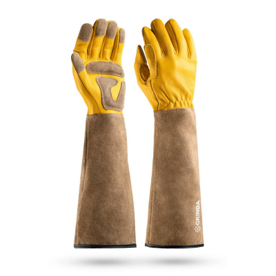 GRINDA  ROSE, M (8), кожаные садовые перчатки для колючих кустарников с увеличенной крагой, усиленная ладонь и кончики пальцев, PRO Line {11303-M}