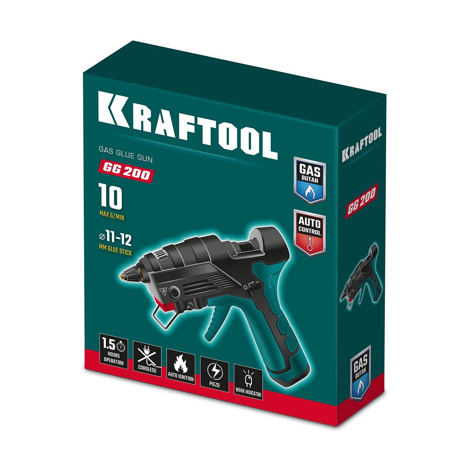 KRAFTOOL DRAGON,  12 мм,  200°C пистолет термоклеящий газовый автономный, c пъезоподжигом. {55524}