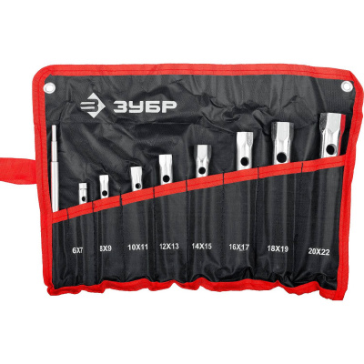 Набор ЗУБР "Мастер": Ключи торцовые, трубчатые двухсторонние, 6-22мм, с воротком, 9шт {27162-H9}