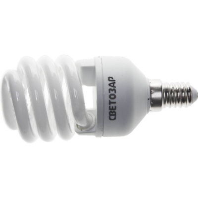 Энергосберегающая лампа СВЕТОЗАР "КОМПАКТ" спираль,цоколь E14(миньон),Т2,теплый белый свет(2700 К), 10000час, 15Вт(75)