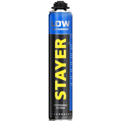 STAYER  LOW EXPANSION, 800 мл, пистолетная, выход до 50 л, всесезонная, с низким вторичным расширением, монтажная пена, Professional (41136)