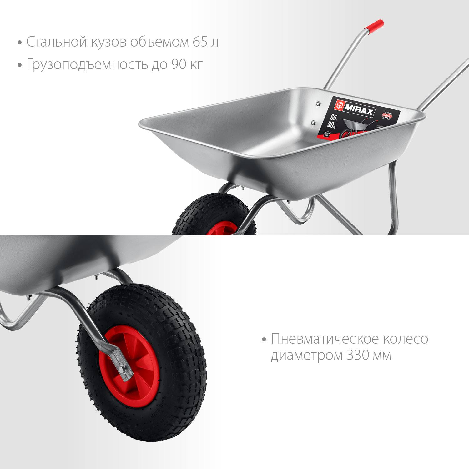 Садовая одноколесная тачка MIRAX MX-1 65 л 90 кг {39900}