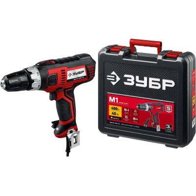 ЗУБР ДШ-М1-400-2 К дрель-шуруповерт сетевая, 400 Вт, 0-450/0-1800 об/мин, в кейсе {ДШ-М1-400-2 К}