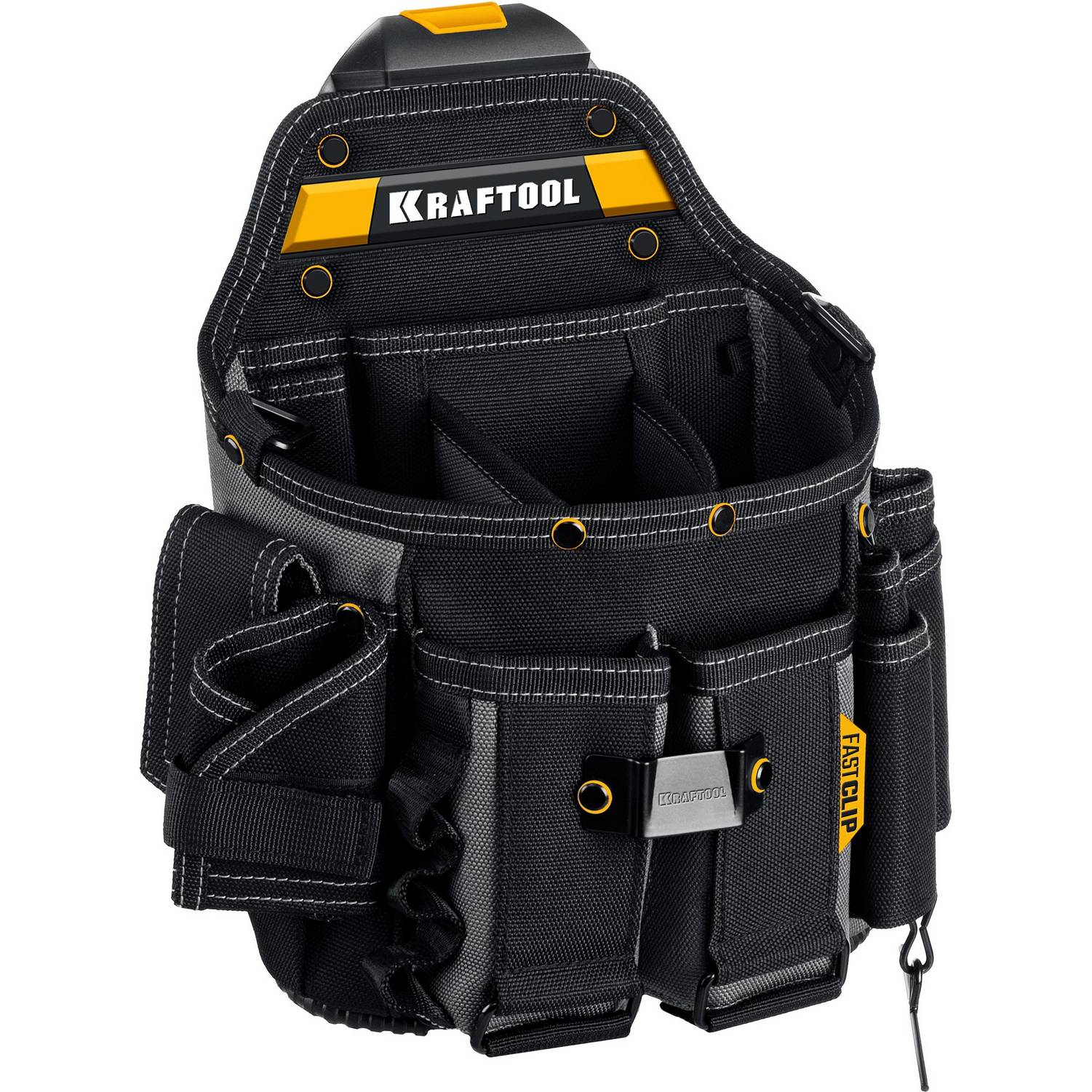 KRAFTOOL  KPB-23 с быстросъёмным креплением FastClip, плечевой ремень, 23 кармана и петли, 290 х 310 мм, поясная сумка  {38766}