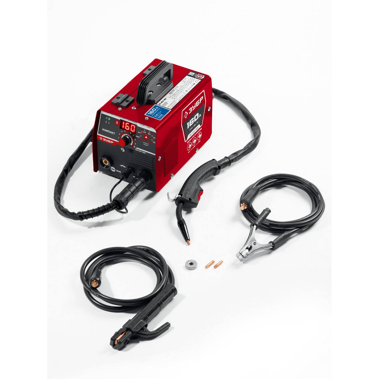 ЗУБР  КОМПАКТ, FCAW, MMA, TIG, 160 А, полуавтомат сварочный, без газа, горелка ПС-160 {ПС-М3-160}