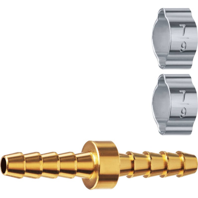 Штуцер соединительный "елочка"-"елочка" 6 мм с обжимными хомутами ЗУБР Профессионал {64925-06}