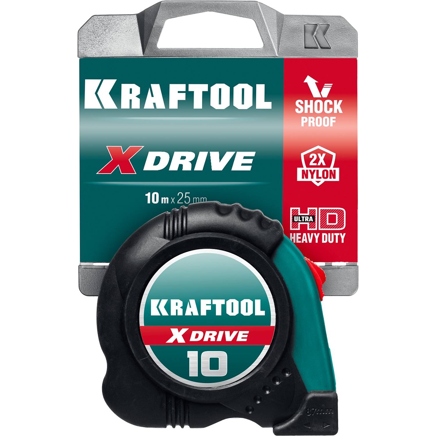 KRAFTOOL X-Drive 10м / 25мм рулетка с ударостойким обрезиненным корпусом {34122-10}