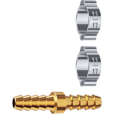 Штуцер соединительный "елочка"-"елочка" 8 мм с обжимными хомутами ЗУБР Профессионал {64925-08}