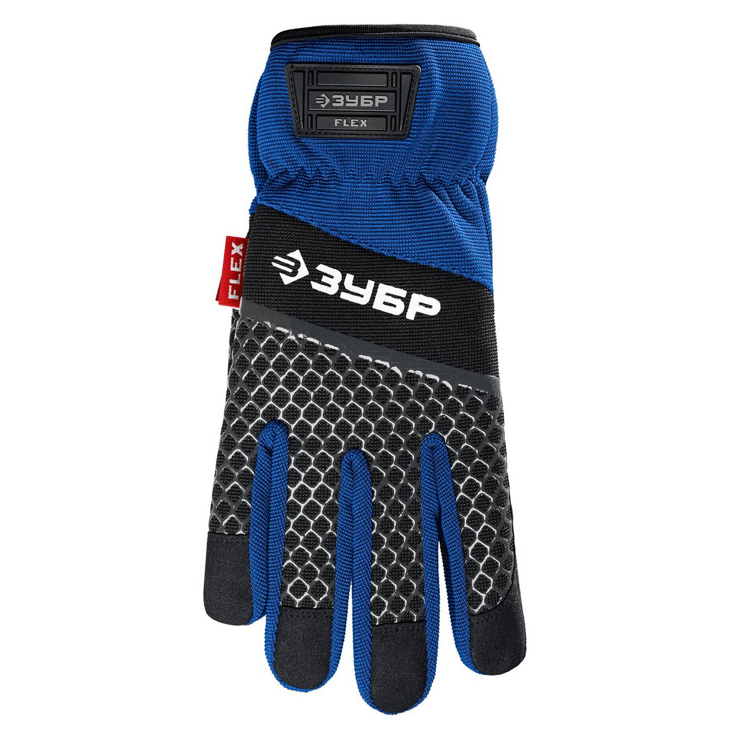 ЗУБР  FLEX р.L (9), синие, профессиональные комбинированные перчатки, работа с сенсорными экранами, Профессионал  (11477-L)