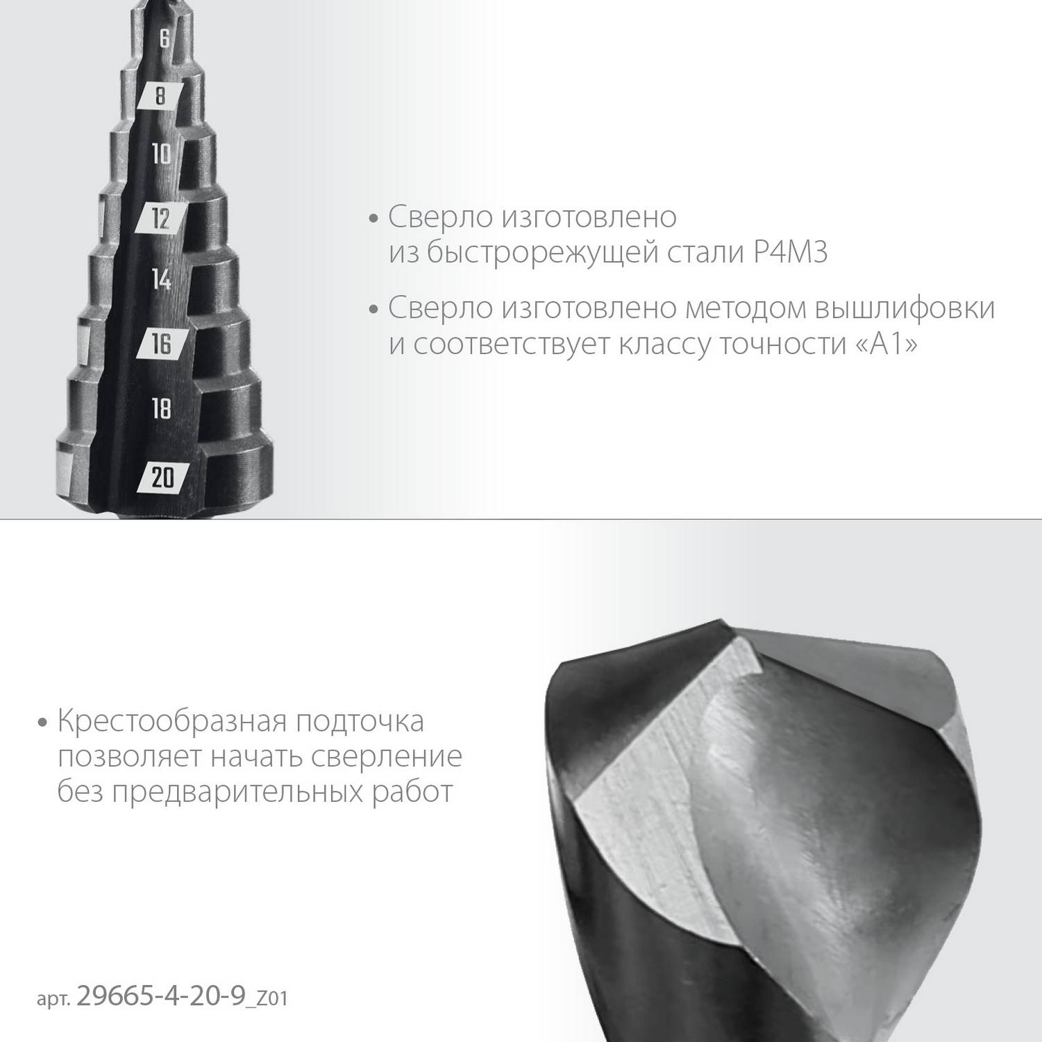 ЗУБР 4-20мм, 9 ступеней, сверло ступенчатое {29665-4-20-9_z01}