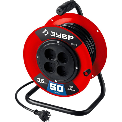 Силовой удлинитель на катушке  ЗУБР ПВС 2х1.5 50м 3500Вт, ПВС 215 {55103-50}