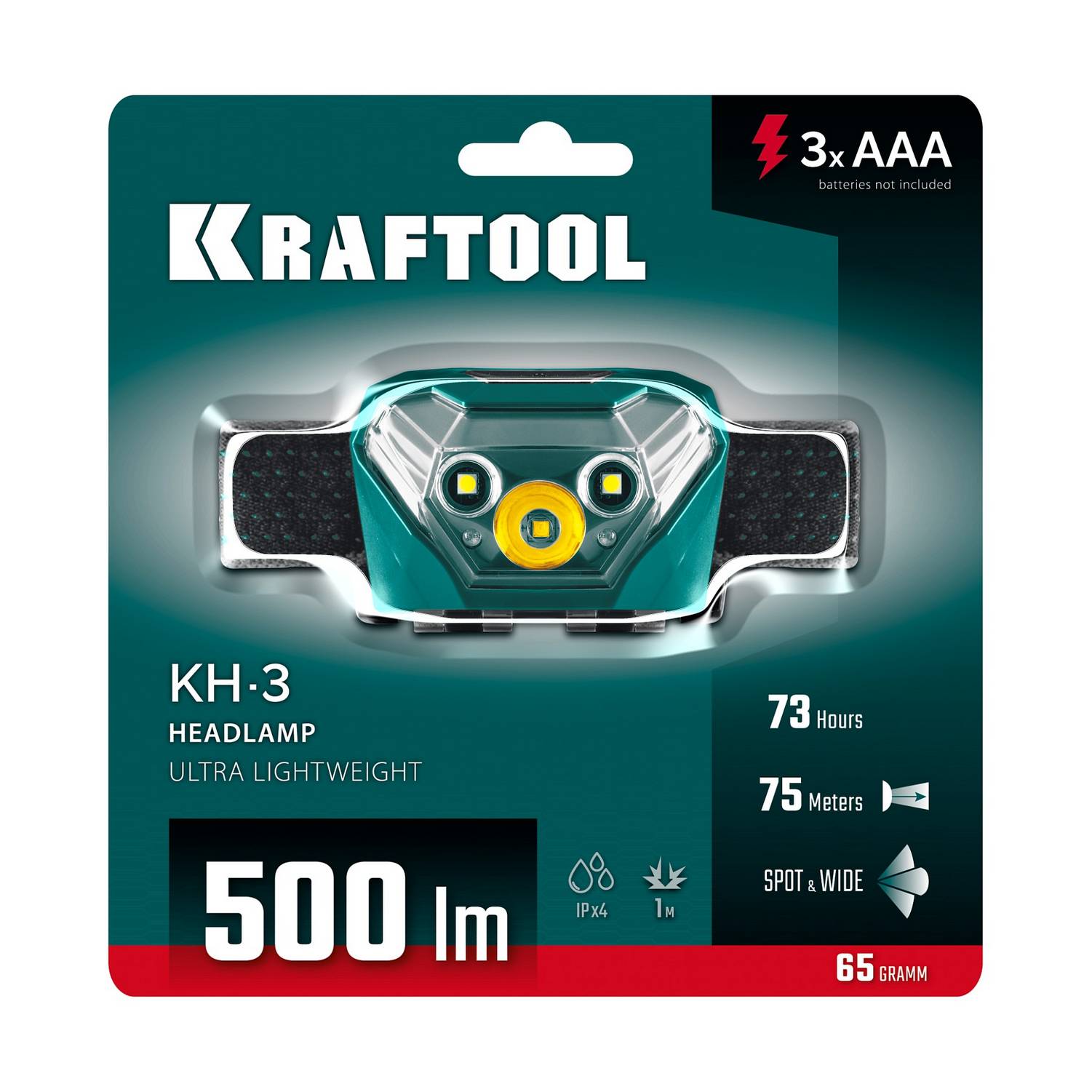 KRAFTOOL  KH-3, 500 лм, 5 режимов, налобный фонарь, 3ААА {56456}