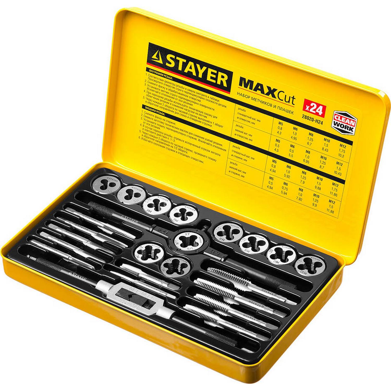 STAYER MaxCut 24 предмета, набор метчиков и плашек, легированная сталь {28020-H24}