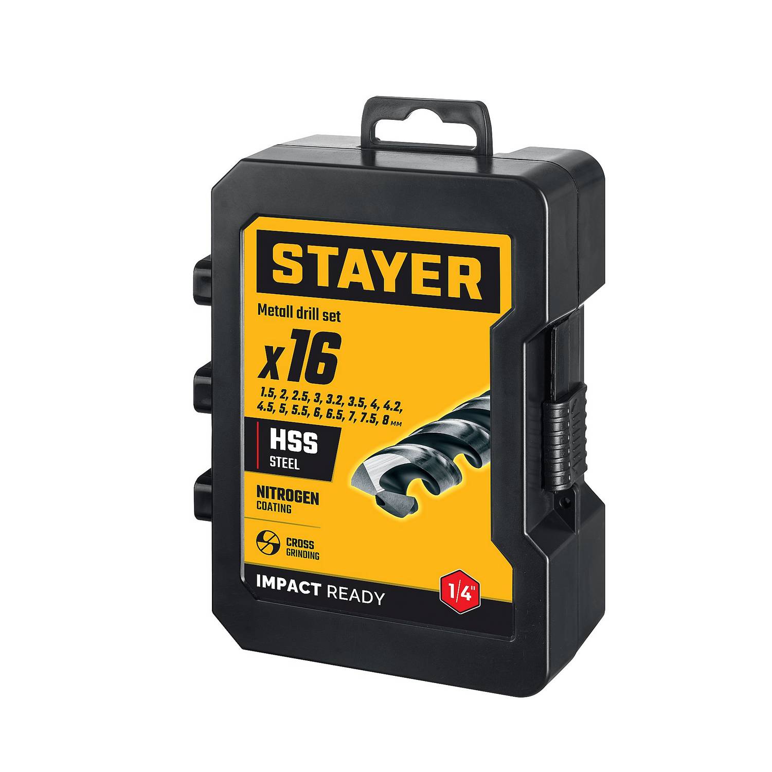 STAYER  НЕХ-1/4", 16 шт, набор сверл по металлу для винтовёртов и шуруповертов IMPACT READY {29603-H16}