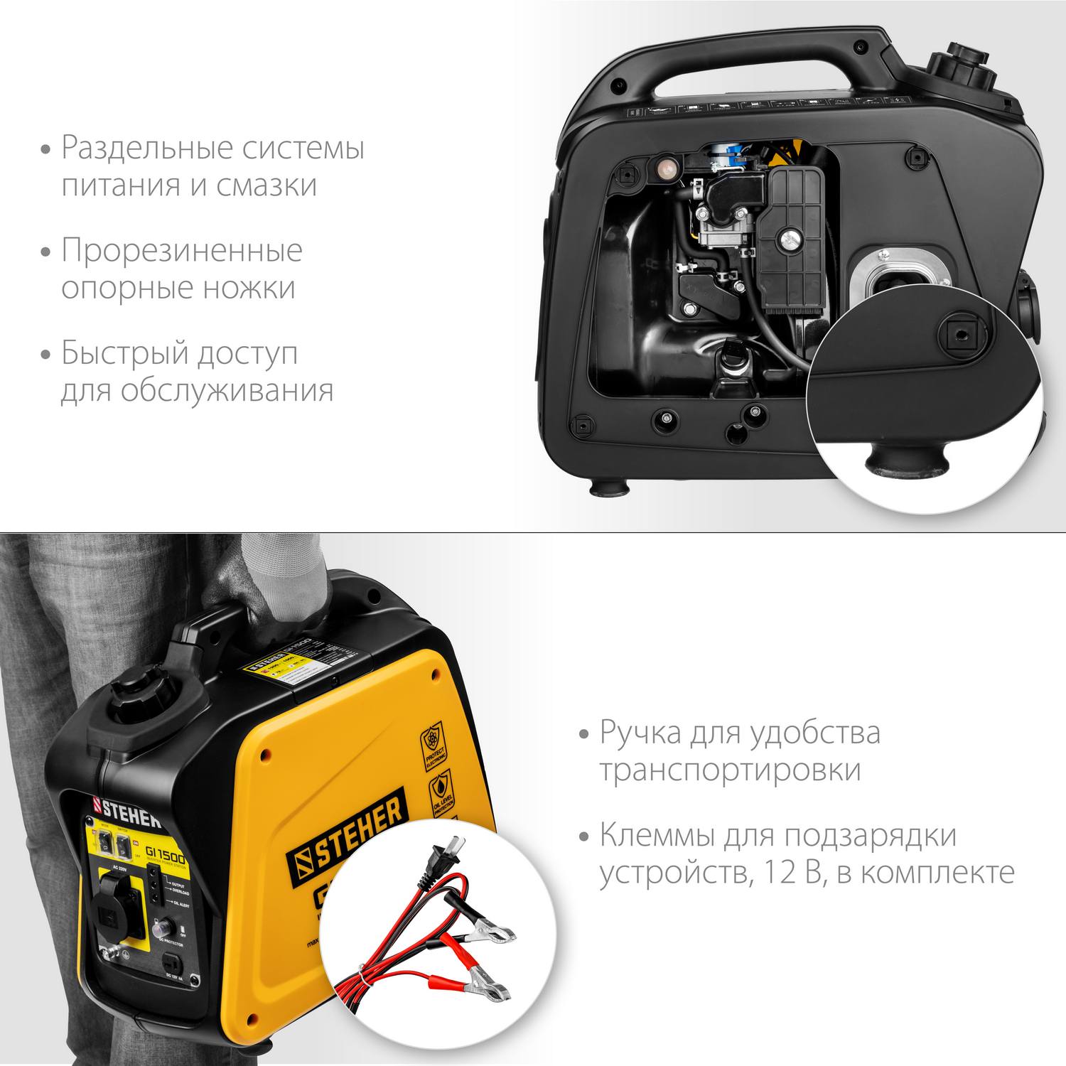 GI-1500 генератор инверторный, 1200 Вт, STEHER {GI-1500}