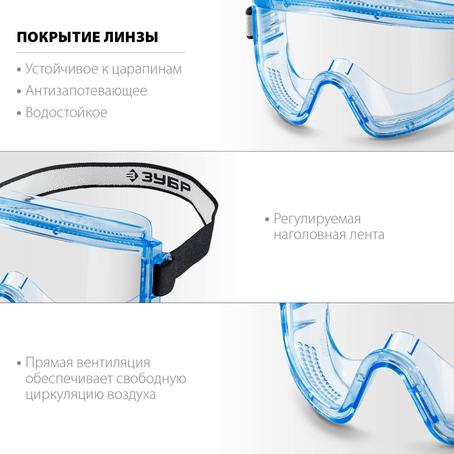 ЗУБР  ПАНОРАМА П, закрытого типа, стекло из ударопрочного поликарбоната, защитные очки с прямой вентиляцией, Профессионал (110231)